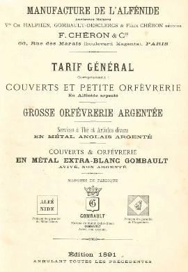 Absinthe Trade Catalogues - Oref�verie Alf�nide & Gombault Catalogue 1891